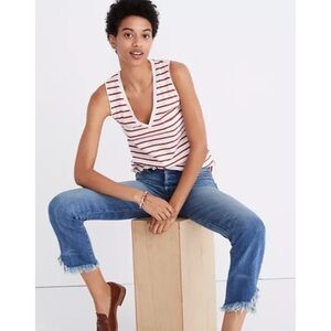 Madewell- Whisper Cotton V-Neck Pocket Tank In Albilene Stripe- SM